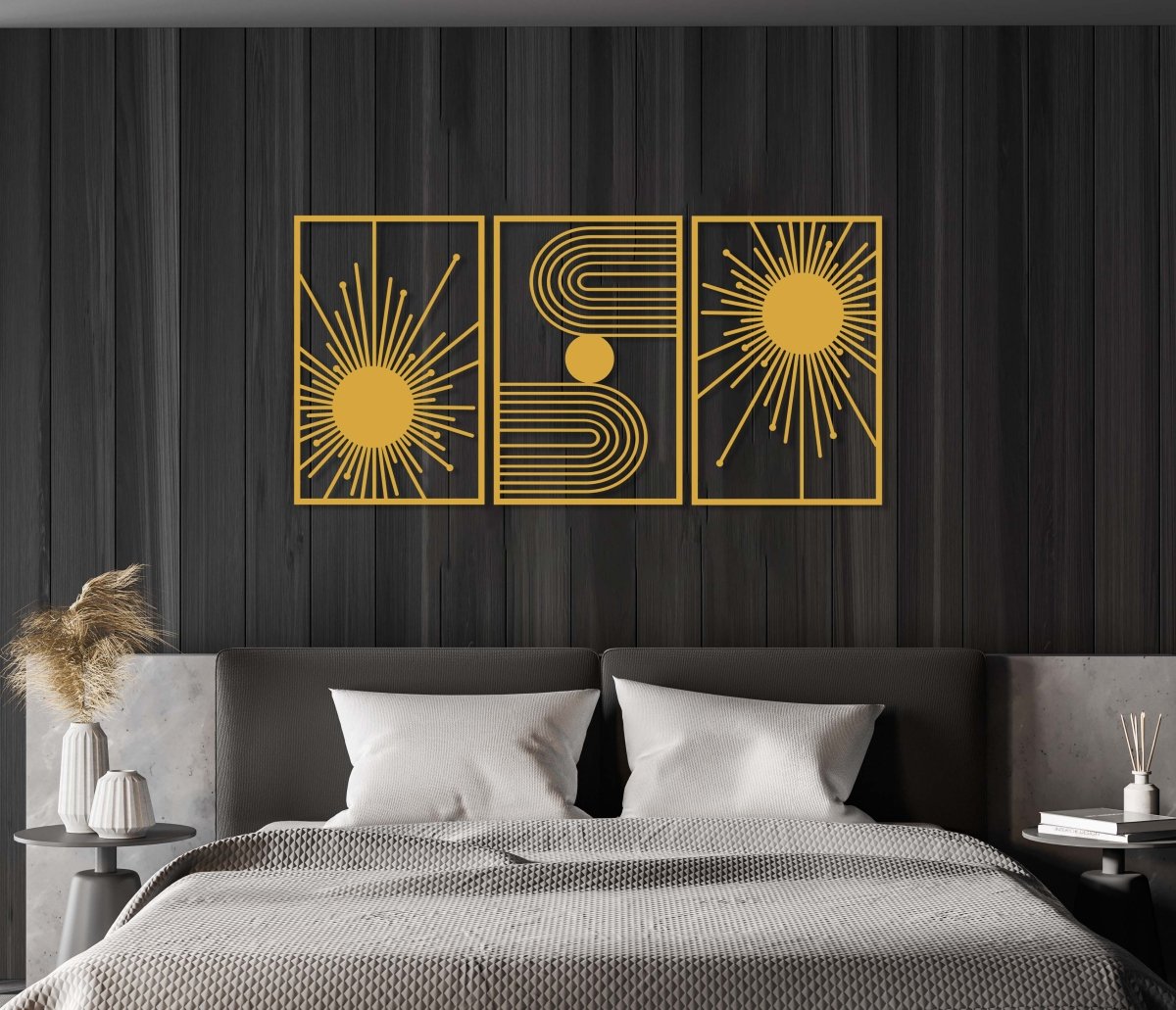 3 Pieces Abstract Sun Metal Wall Art - BrossHome Metal Wall Art