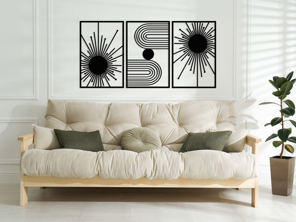 3 Pieces Abstract Sun Metal Wall Art - BrossHome Metal Wall Art