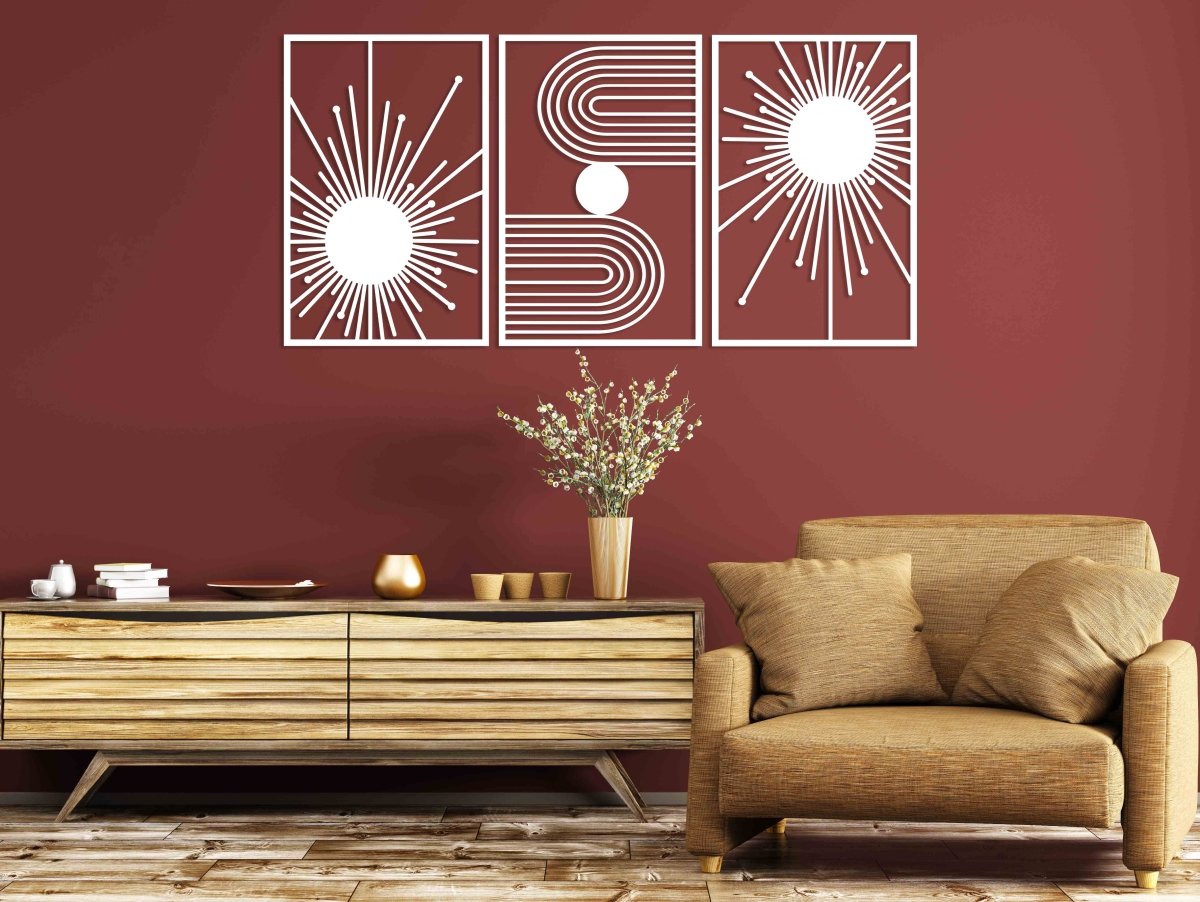 3 Pieces Abstract Sun Metal Wall Art - BrossHome Metal Wall Art