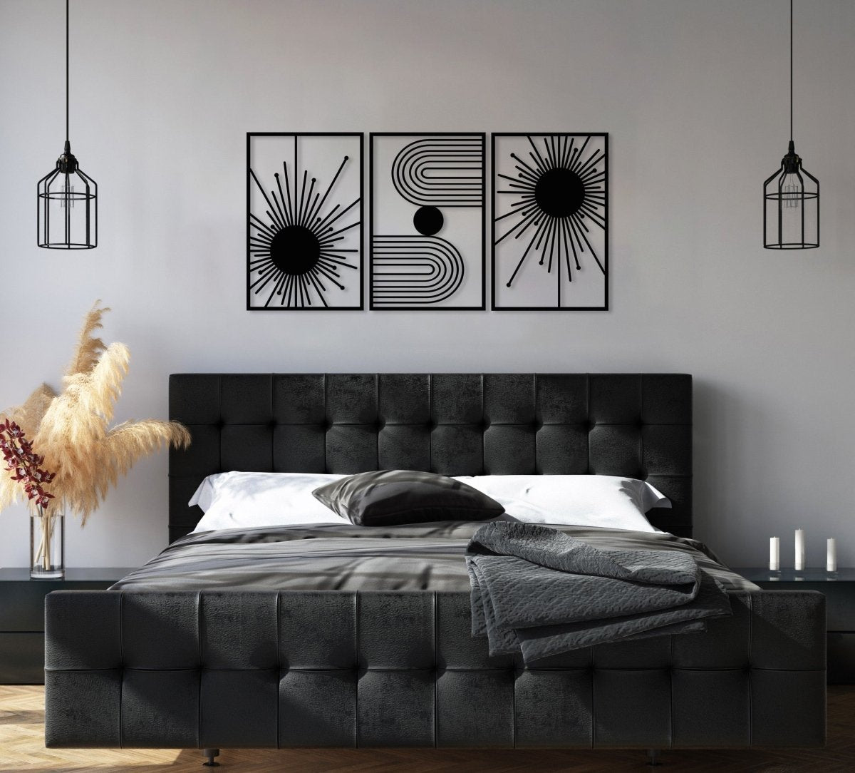 3 Pieces Abstract Sun Metal Wall Art - BrossHome Metal Wall Art