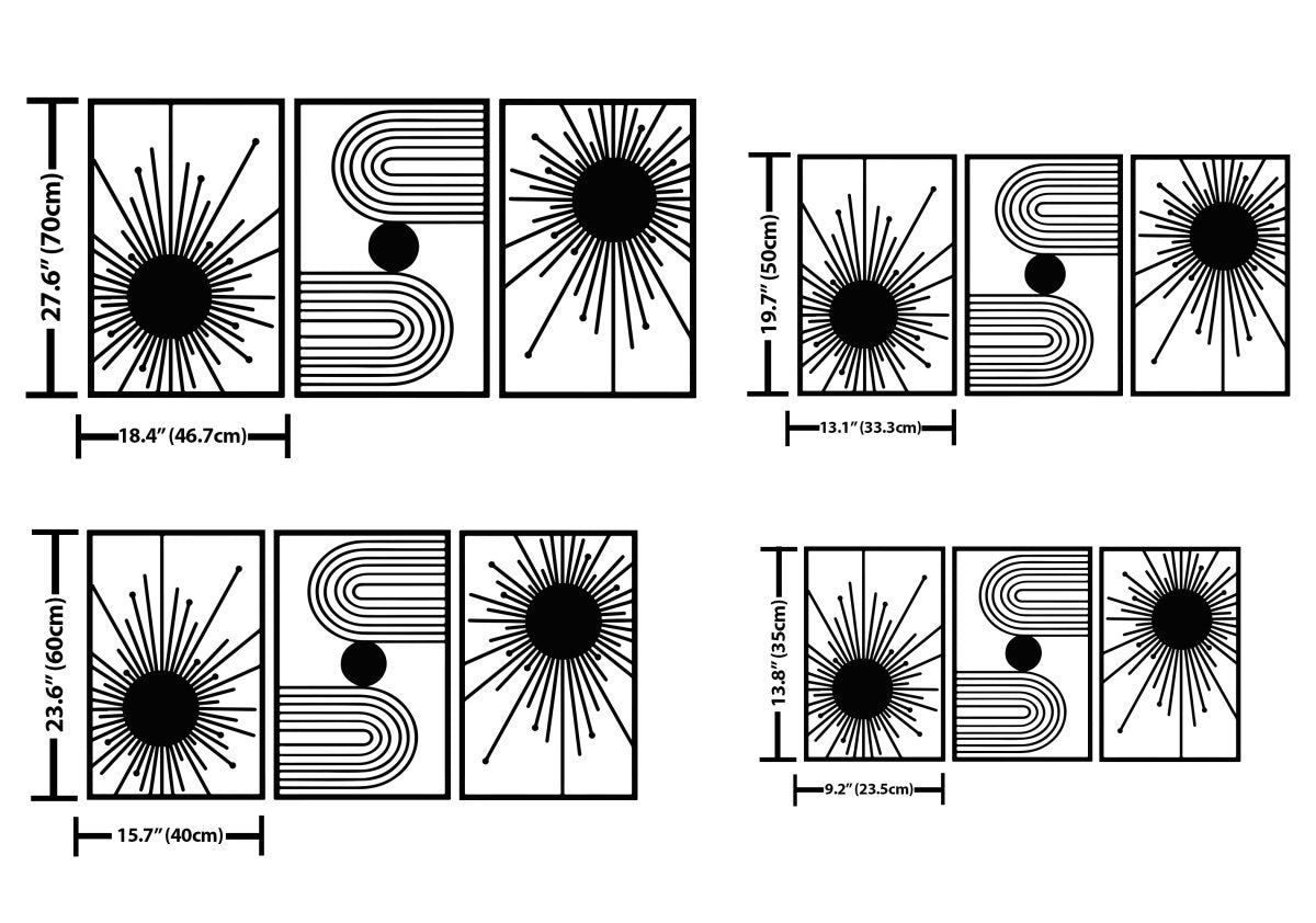 3 Pieces Abstract Sun Metal Wall Art - BrossHome Metal Wall Art