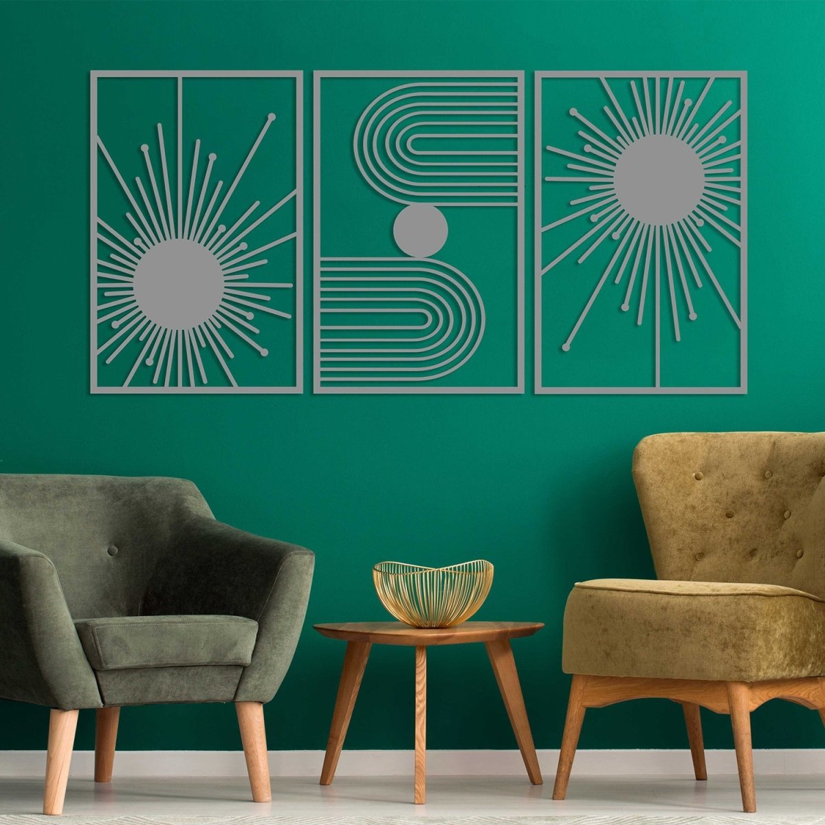 3 Pieces Abstract Sun Metal Wall Art - BrossHome Metal Wall Art