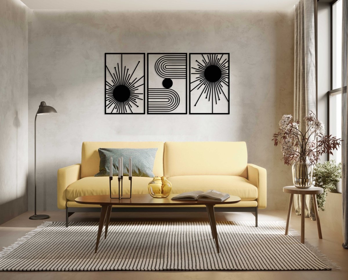 3 Pieces Abstract Sun Metal Wall Art - BrossHome Metal Wall Art