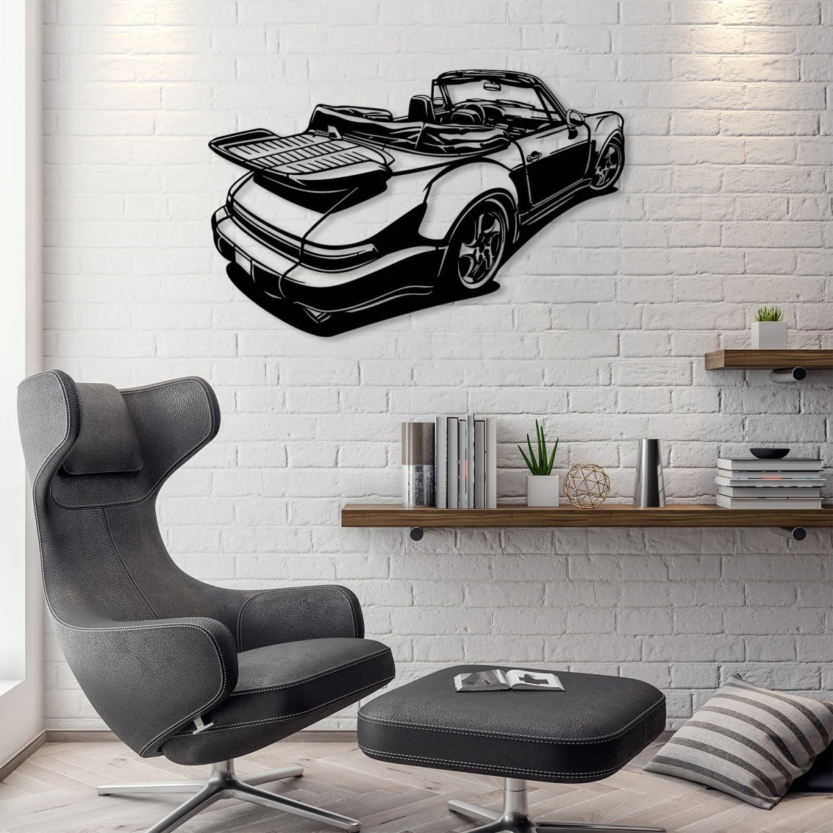 911 Convertible Cabrio Silhouette Metal Wall Art - BrossHome Metal Wall Art
