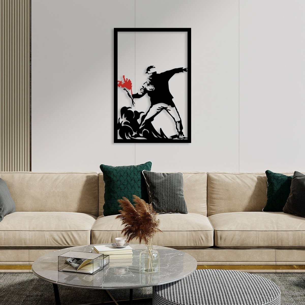 Banksy Flower Thrower Metal Wall Art - BrossHome Metal Wall Art