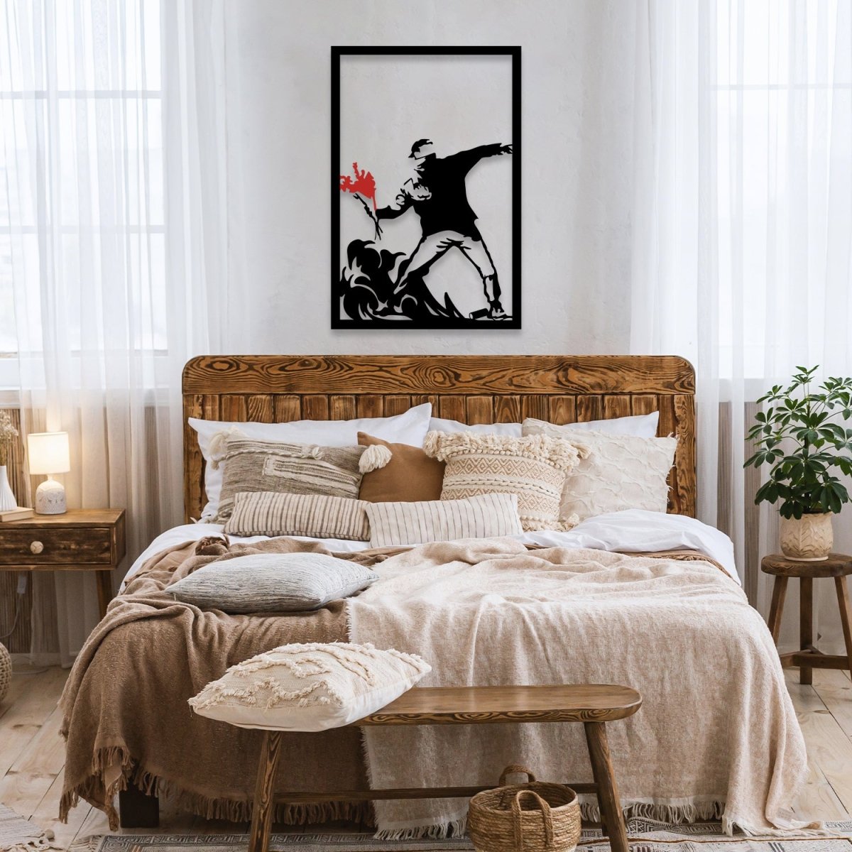 Banksy Flower Thrower Metal Wall Art - BrossHome Metal Wall Art