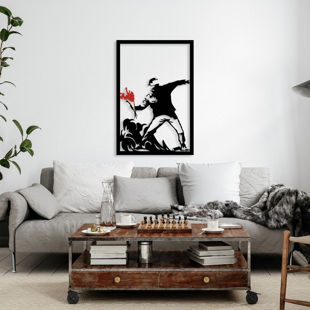 Banksy Flower Thrower Metal Wall Art - BrossHome Metal Wall Art