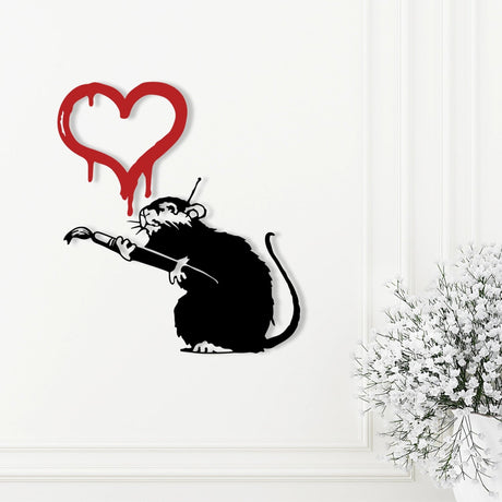 Banksy Graffiti Love Rat Metal Wall Art - BrossHome Metal Wall Art