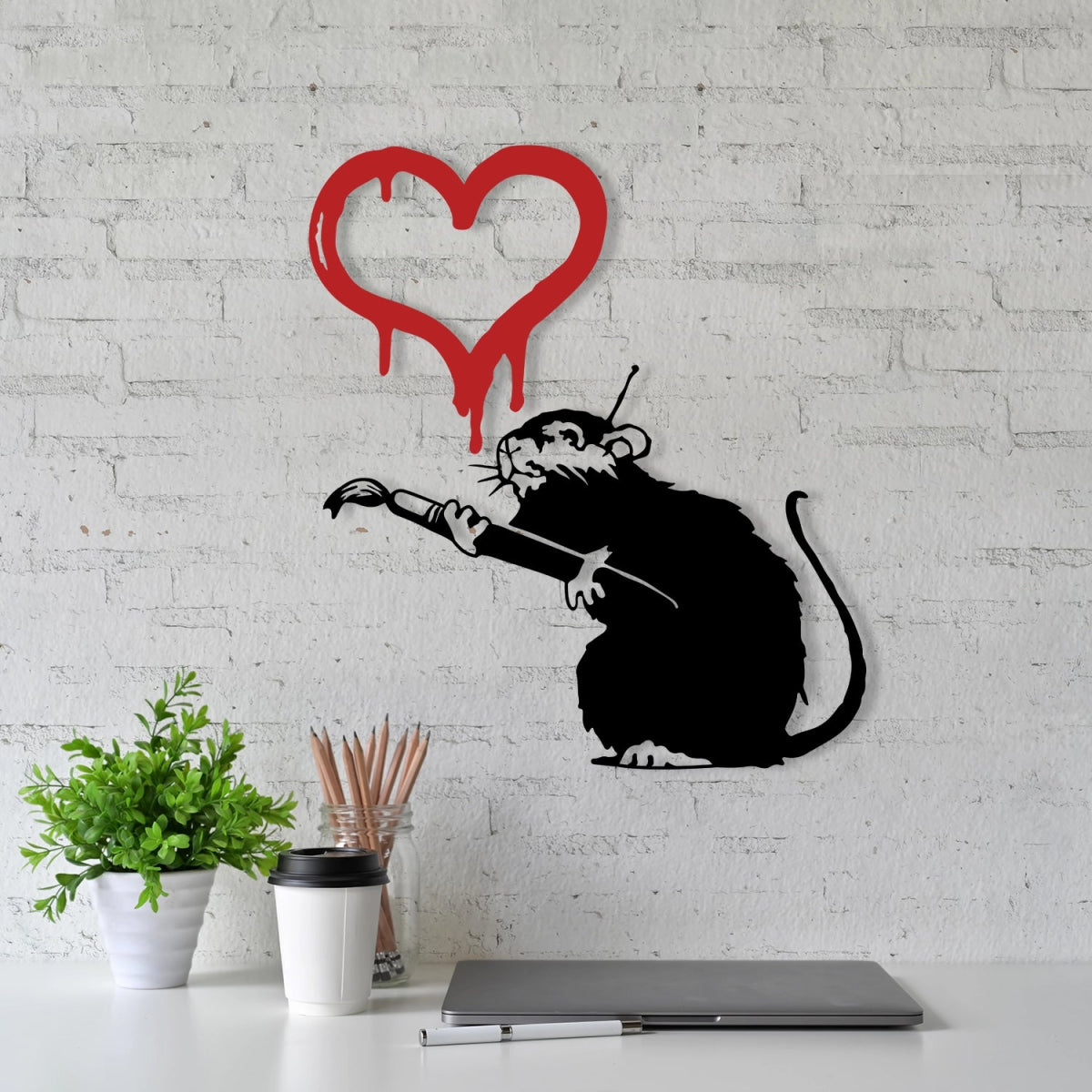 Banksy Graffiti Love Rat Metal Wall Art - BrossHome Metal Wall Art
