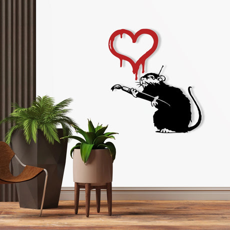 Banksy Graffiti Love Rat Metal Wall Art - BrossHome Metal Wall Art