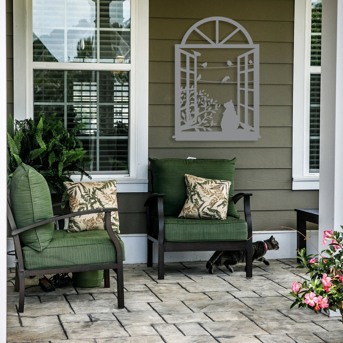 Birds and Cat Metal Wall Art in Window - BrossHome Metal Wall Art