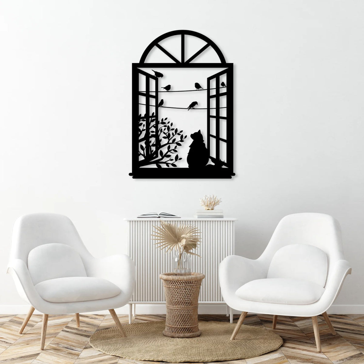 Birds and Cat Metal Wall Art in Window - BrossHome Metal Wall Art