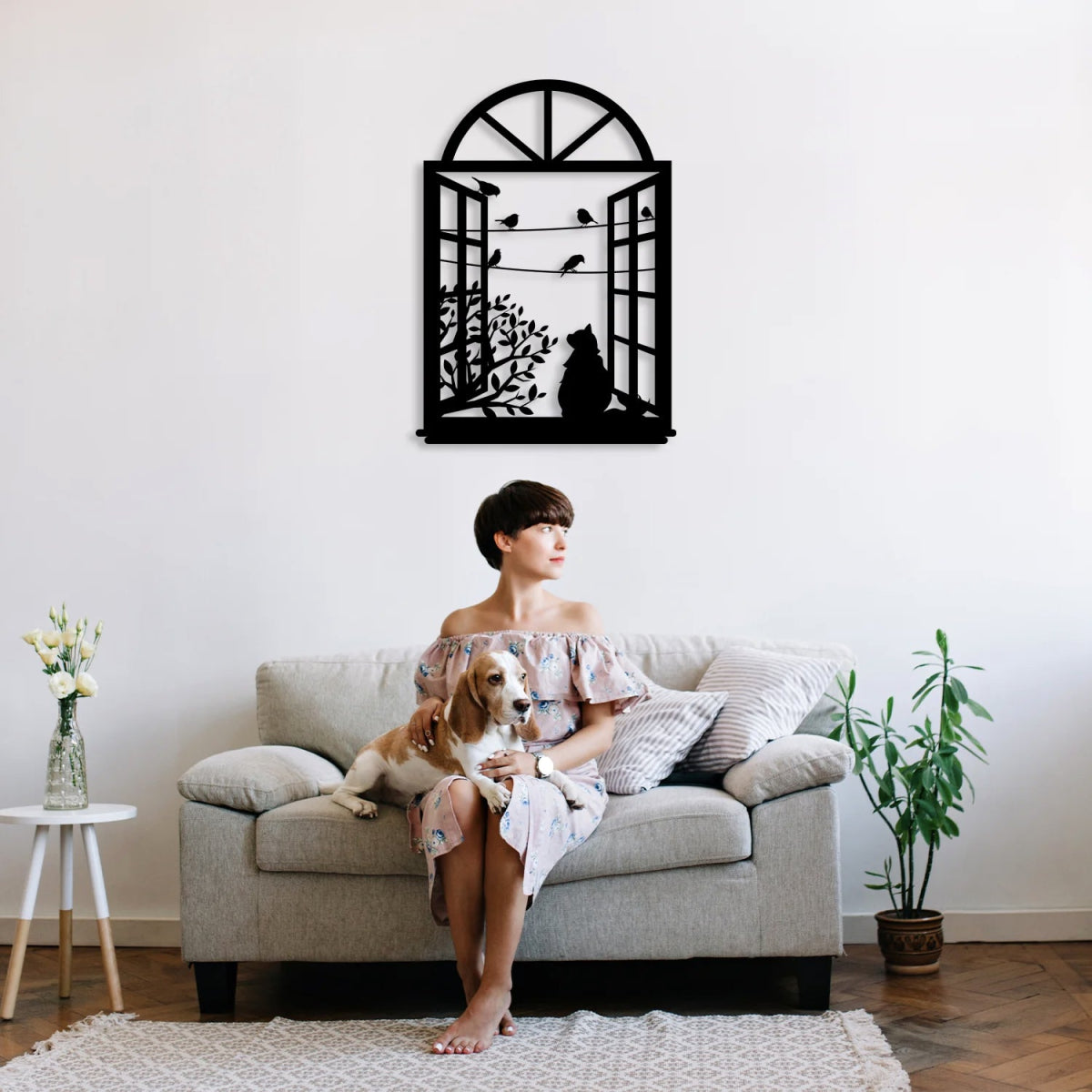 Birds and Cat Metal Wall Art in Window - BrossHome Metal Wall Art