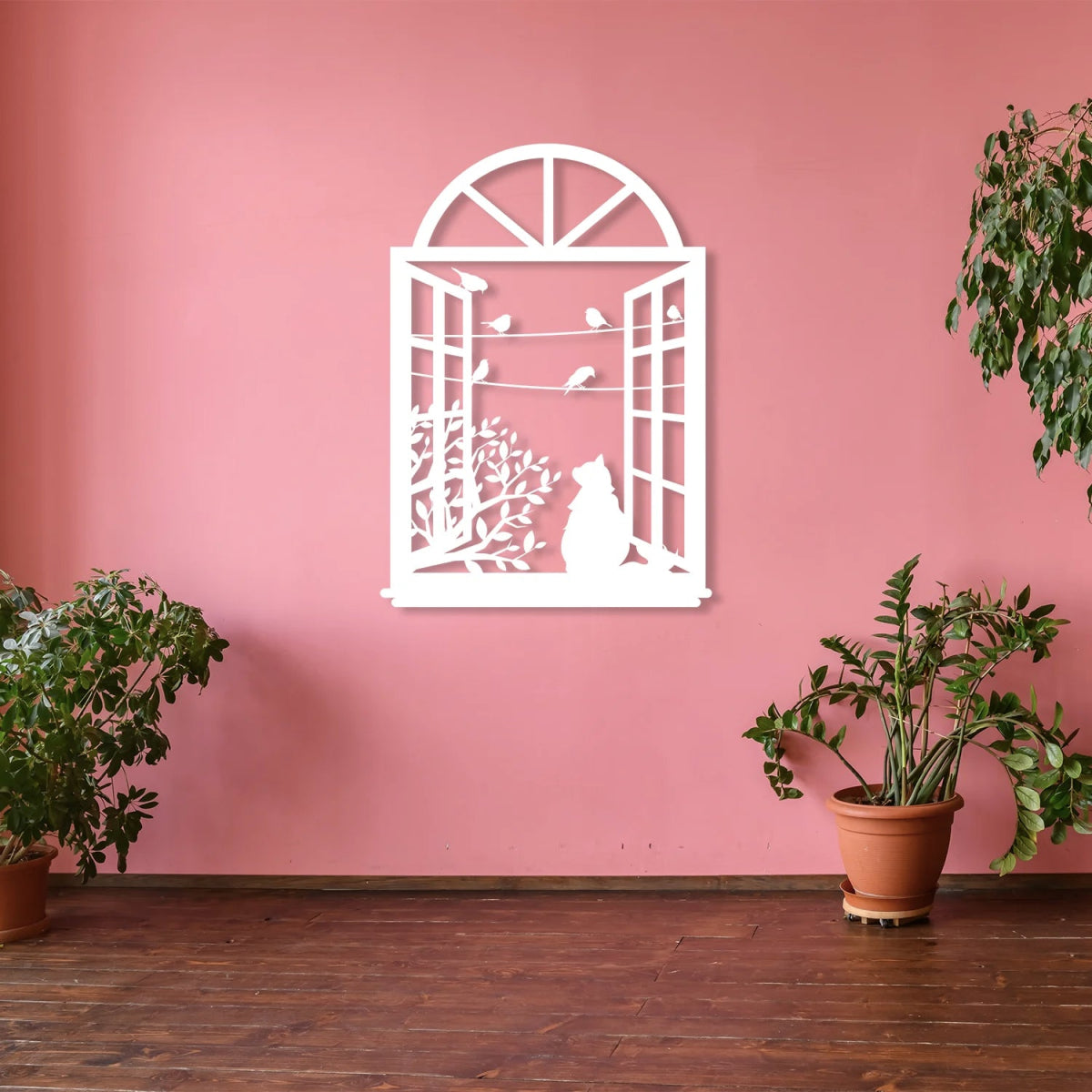 Birds and Cat Metal Wall Art in Window - BrossHome Metal Wall Art