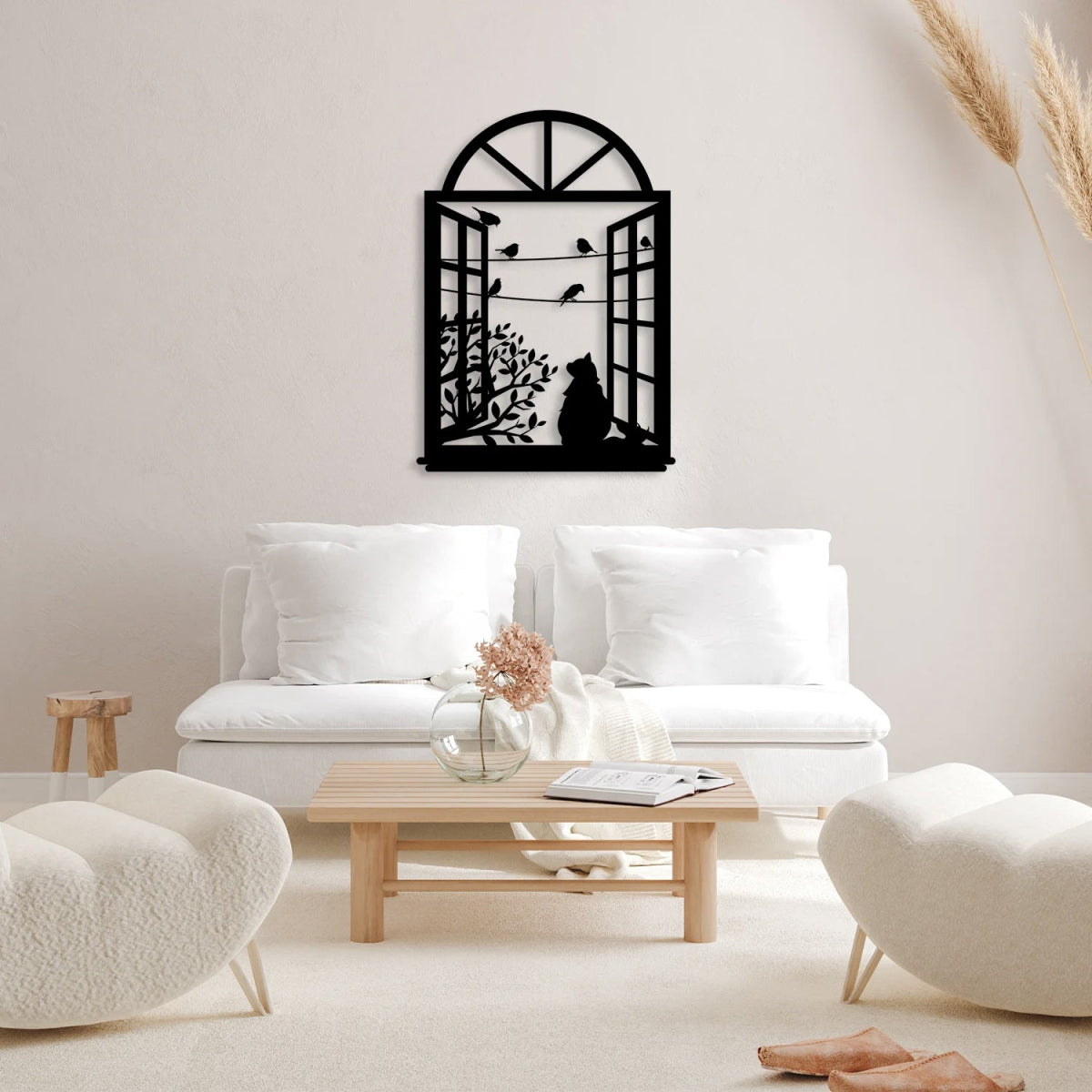 Birds and Cat Metal Wall Art in Window - BrossHome Metal Wall Art