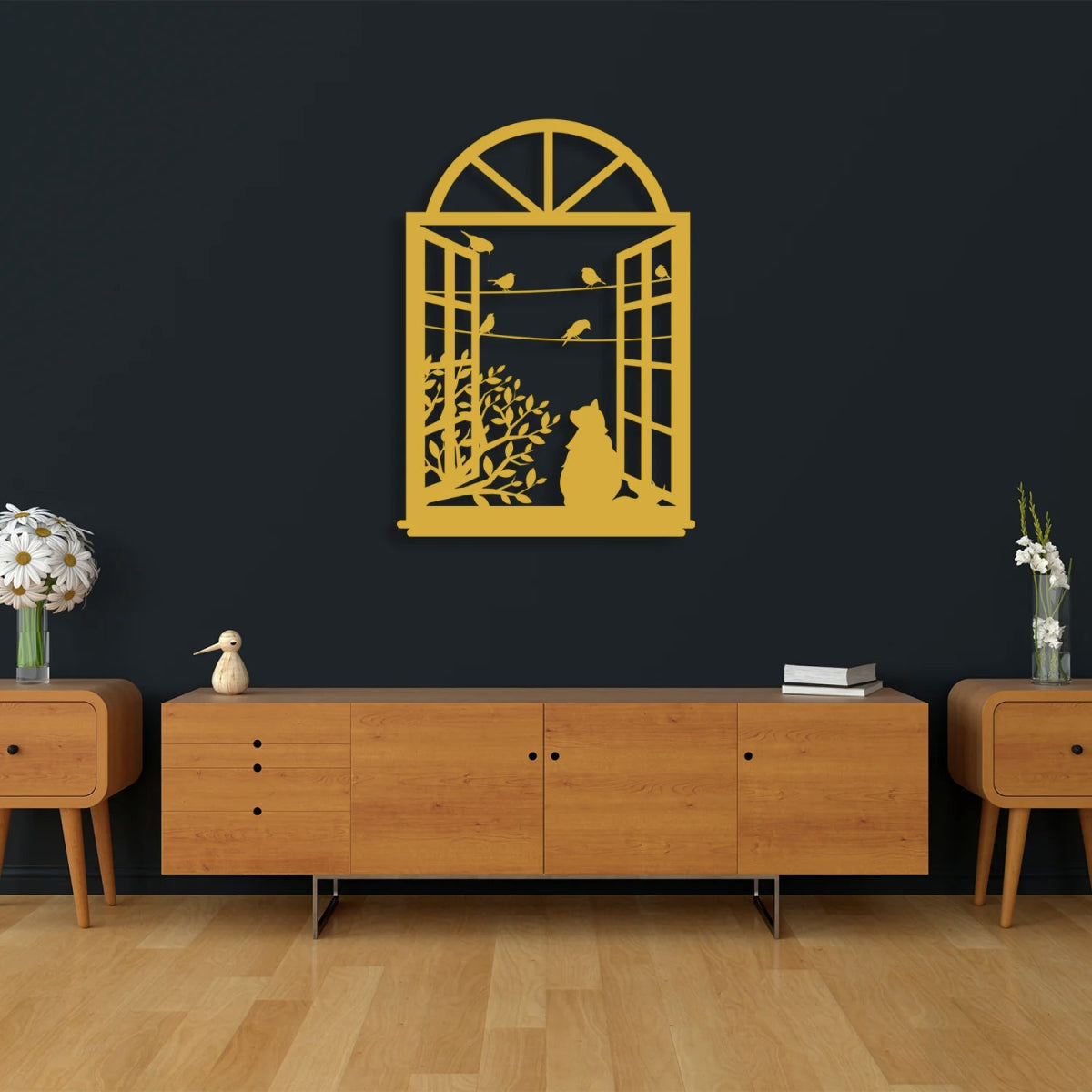 Birds and Cat Metal Wall Art in Window - BrossHome Metal Wall Art