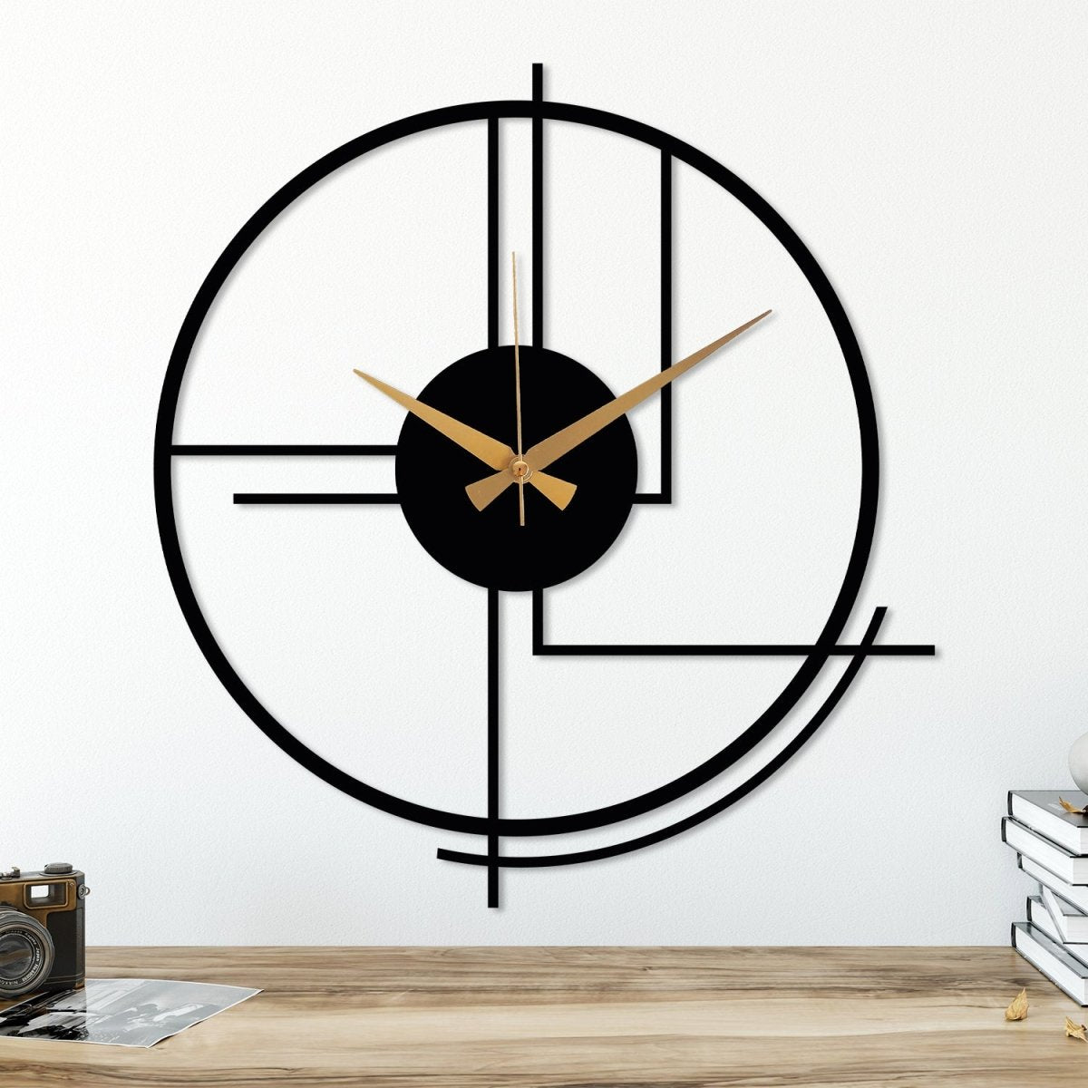 Black Large Minimalist Wall Clock - BrossHome Metal Wall Art