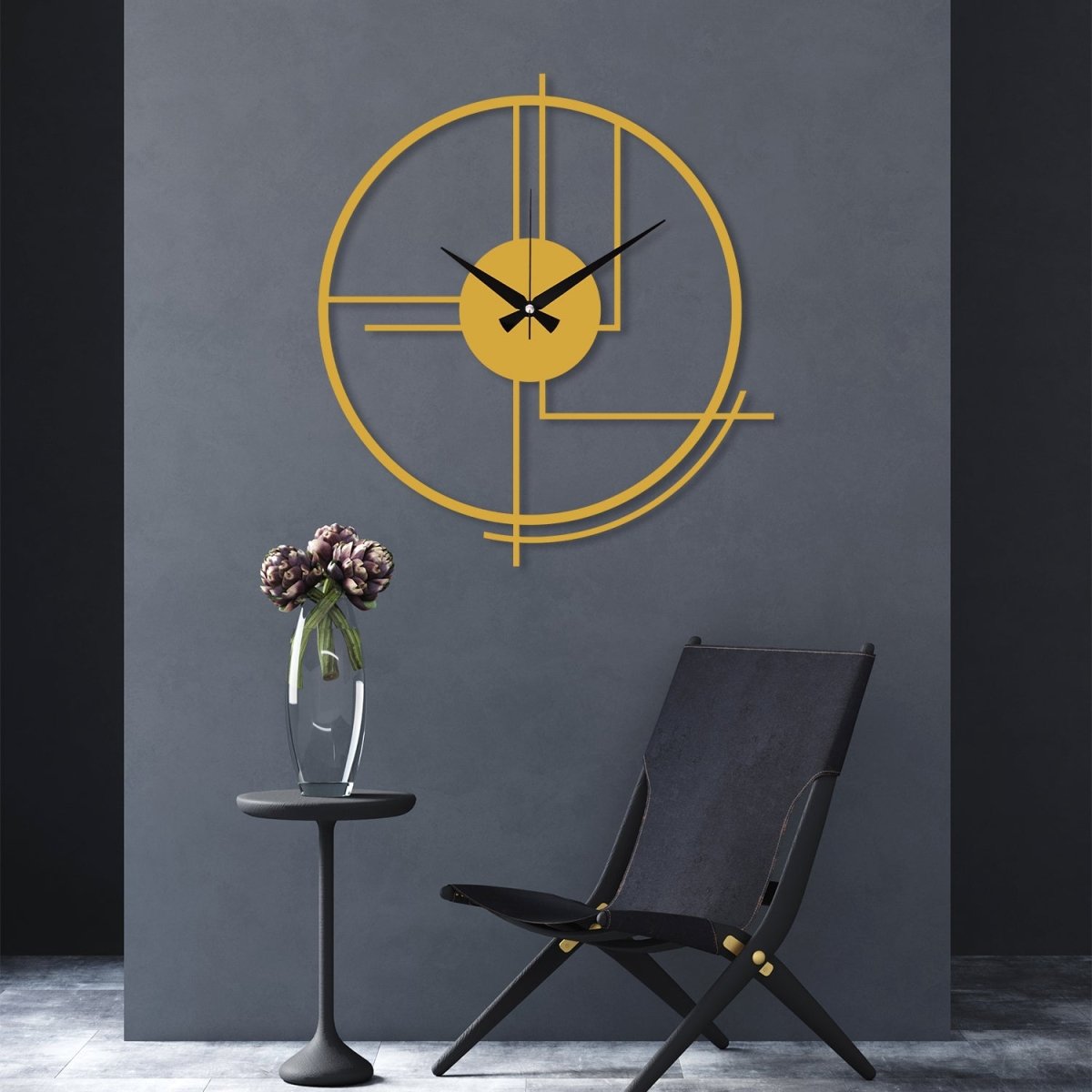 Black Large Minimalist Wall Clock - BrossHome Metal Wall Art