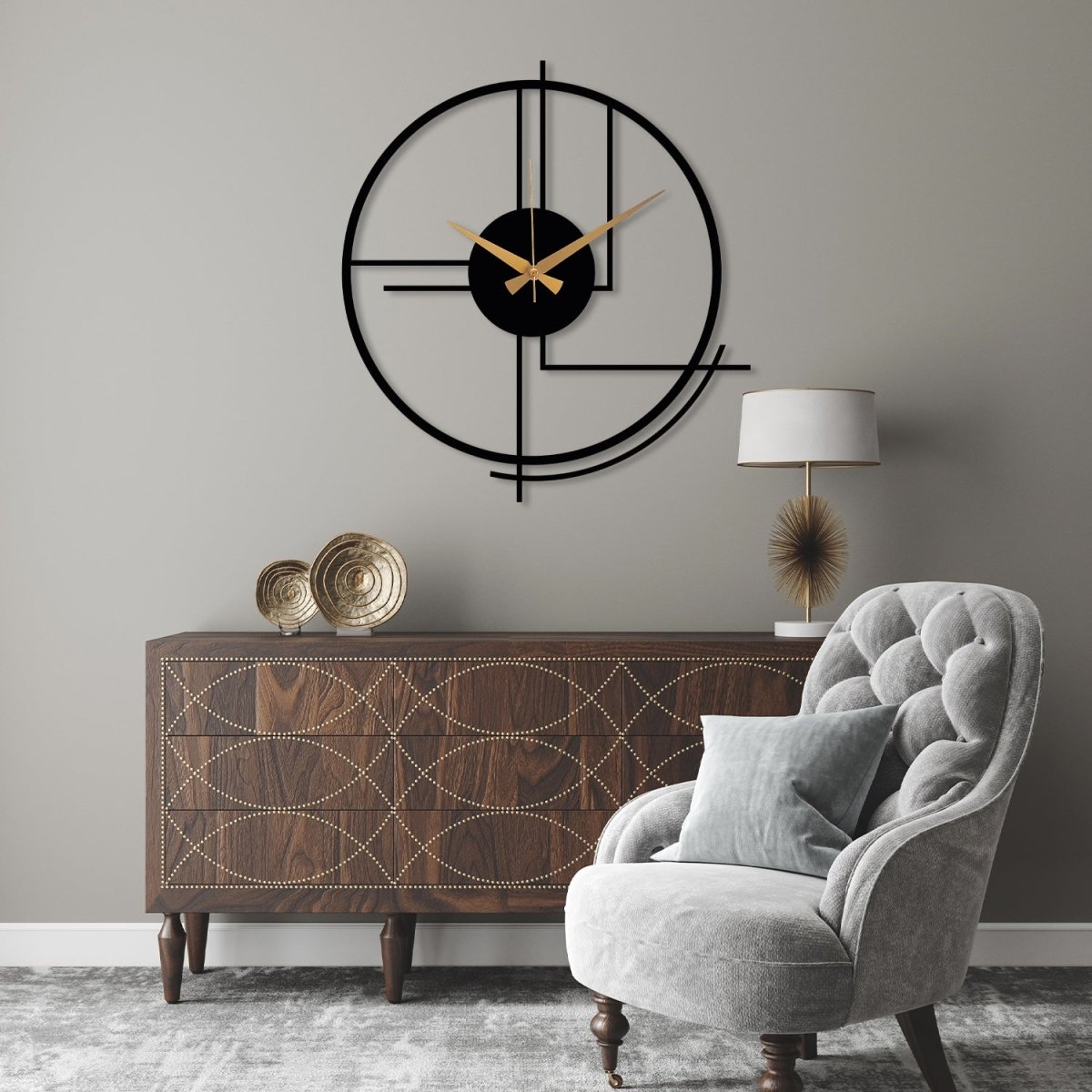 Black Large Minimalist Wall Clock - BrossHome Metal Wall Art