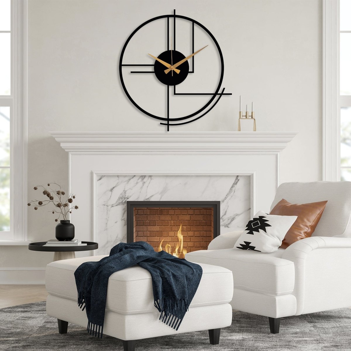 Black Large Minimalist Wall Clock - BrossHome Metal Wall Art