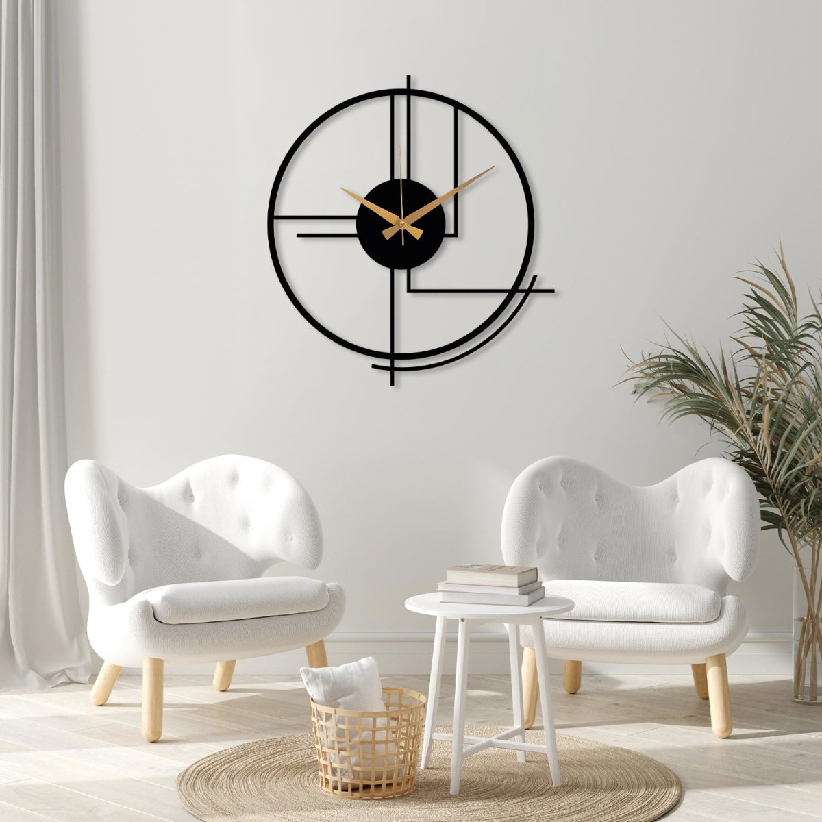 Black Large Minimalist Wall Clock - BrossHome Metal Wall Art