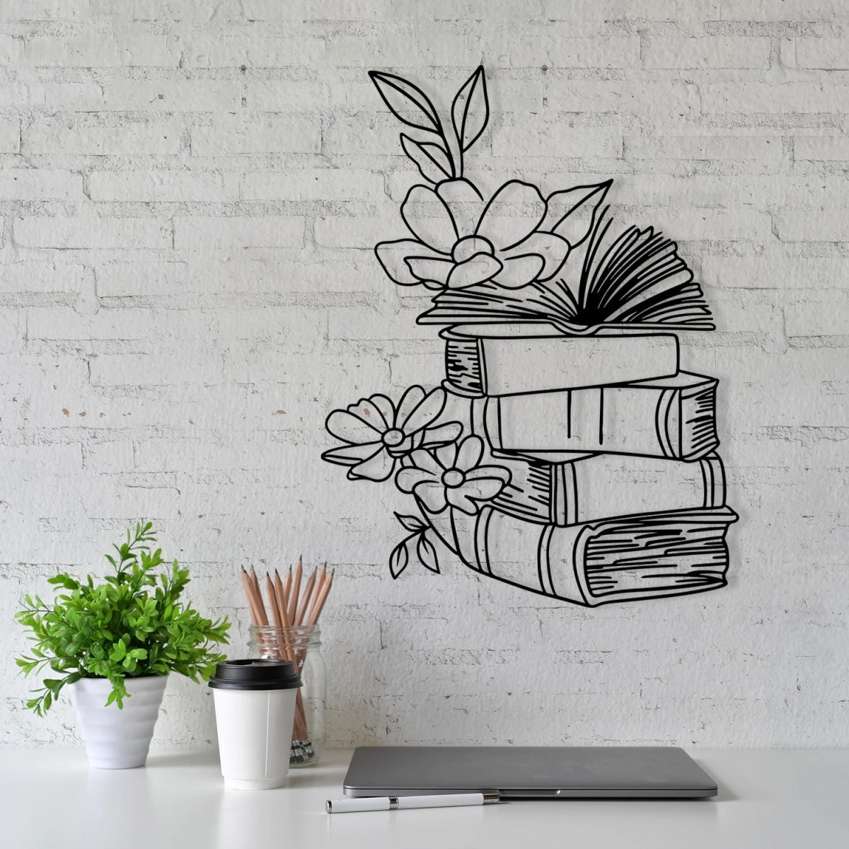 Books & Blooms Metal Wall Decor - BrossHome Metal Wall Art