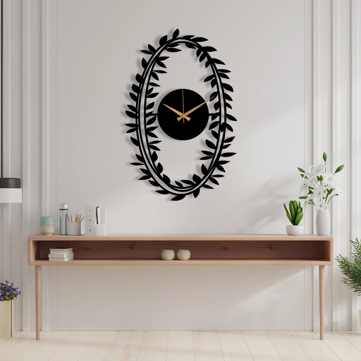 Branch Patterned Metal Wall Clock - BrossHome Metal Wall Art