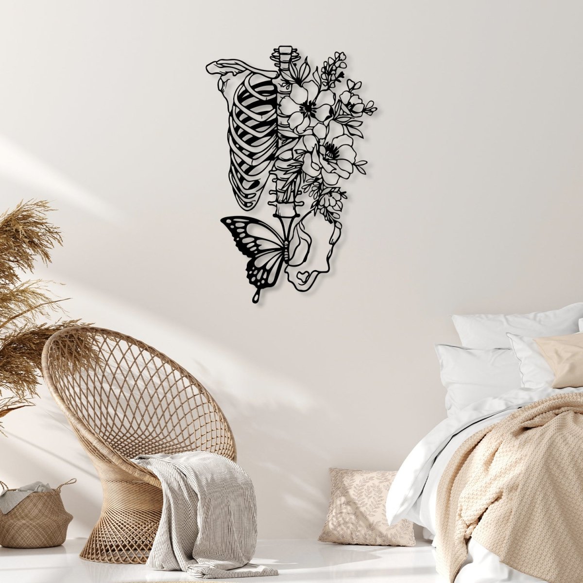 Butterfly Metal Wall Art with Skeleton and Flower - BrossHome Metal Wall Art