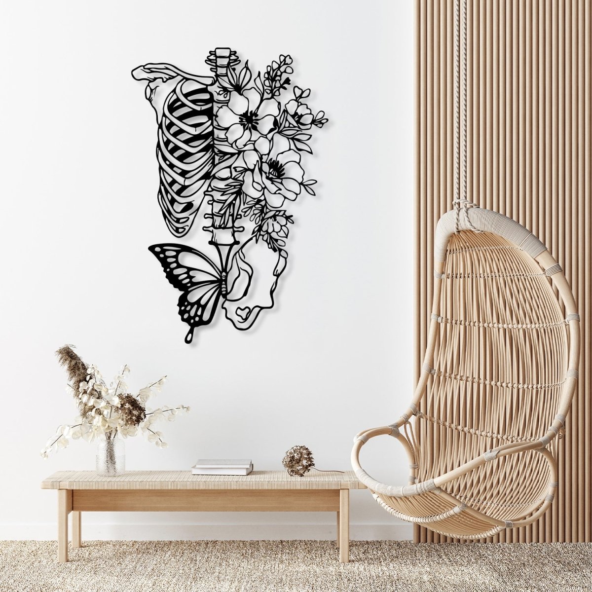 Butterfly Metal Wall Art with Skeleton and Flower - BrossHome Metal Wall Art