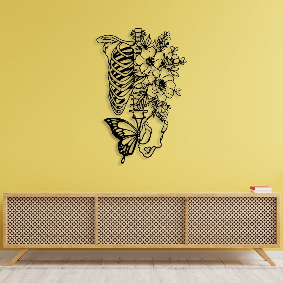 Butterfly Metal Wall Art with Skeleton and Flower - BrossHome Metal Wall Art