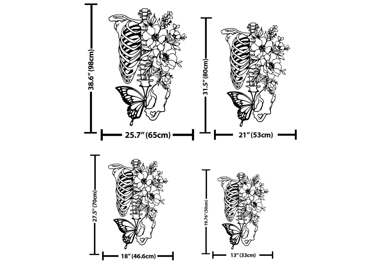 Butterfly Metal Wall Art with Skeleton and Flower - BrossHome Metal Wall Art