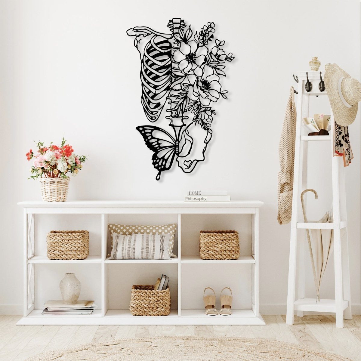 Butterfly Metal Wall Art with Skeleton and Flower - BrossHome Metal Wall Art