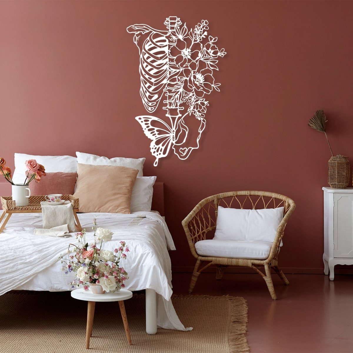 Butterfly Metal Wall Art with Skeleton and Flower - BrossHome Metal Wall Art