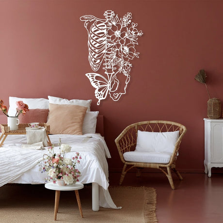 Butterfly Metal Wall Art with Skeleton and Flower - BrossHome Metal Wall Art
