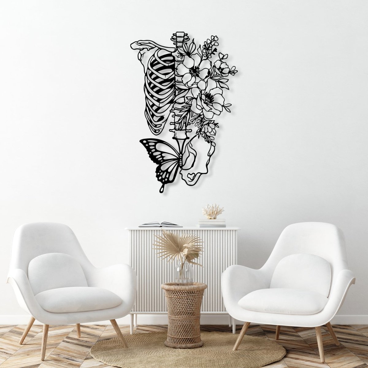 Butterfly Metal Wall Art with Skeleton and Flower - BrossHome Metal Wall Art
