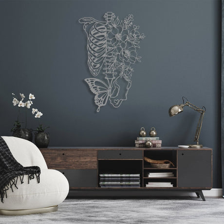 Butterfly Metal Wall Art with Skeleton and Flower - BrossHome Metal Wall Art
