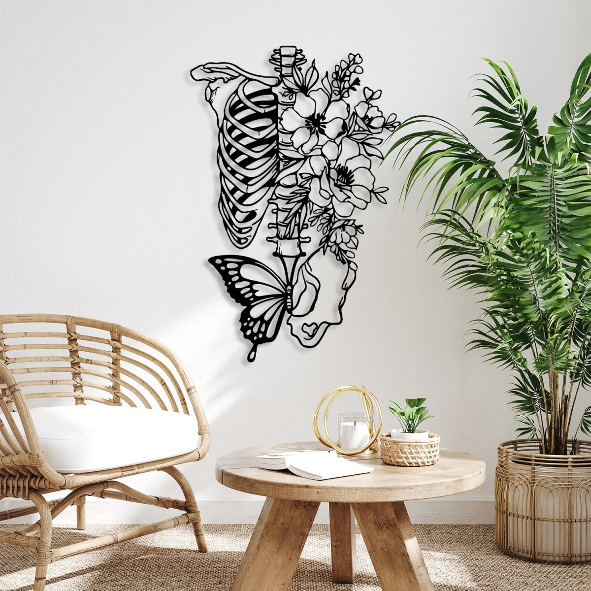 Butterfly Metal Wall Art with Skeleton and Flower - BrossHome Metal Wall Art