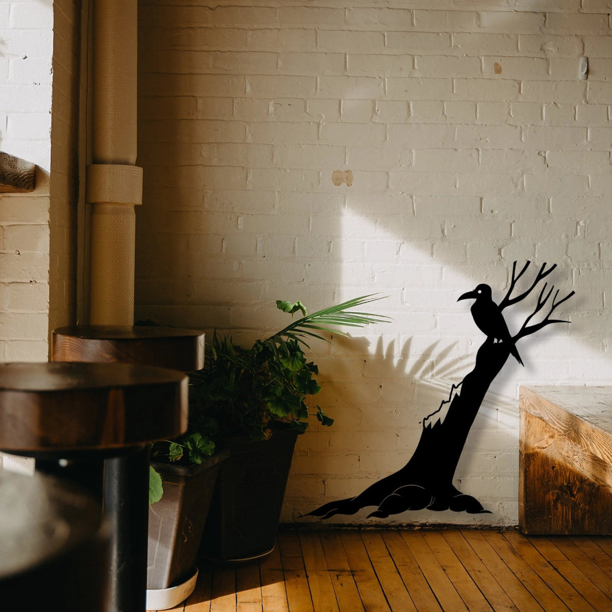 Crow with Tree Metal Garden Sign Decor - BrossHome Metal Wall Art