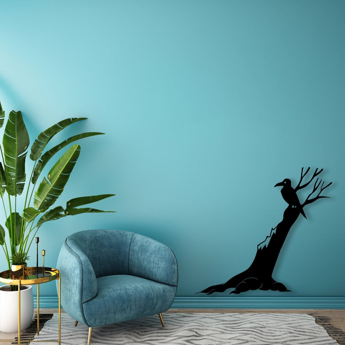 Crow with Tree Metal Garden Sign Decor - BrossHome Metal Wall Art