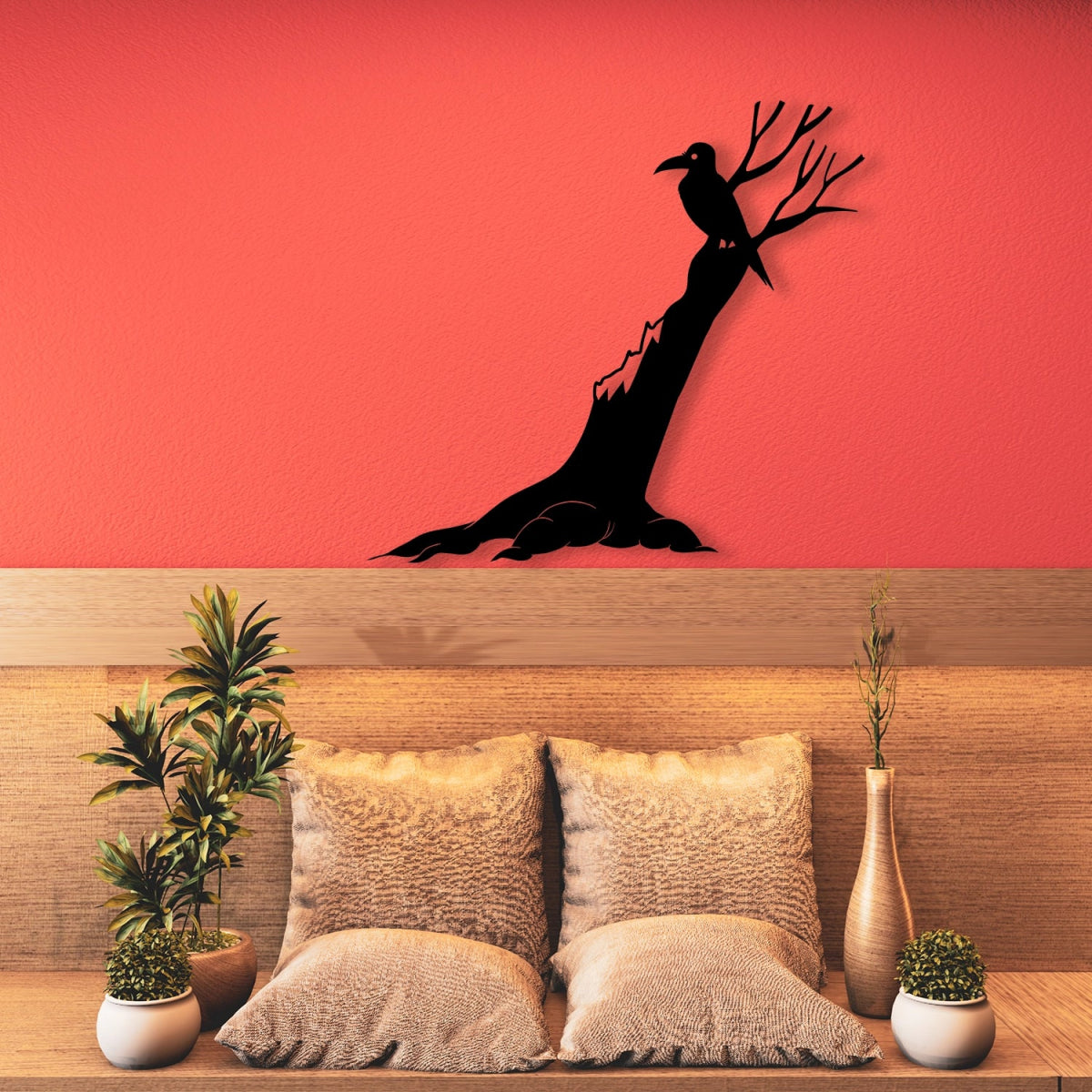 Crow with Tree Metal Garden Sign Decor - BrossHome Metal Wall Art