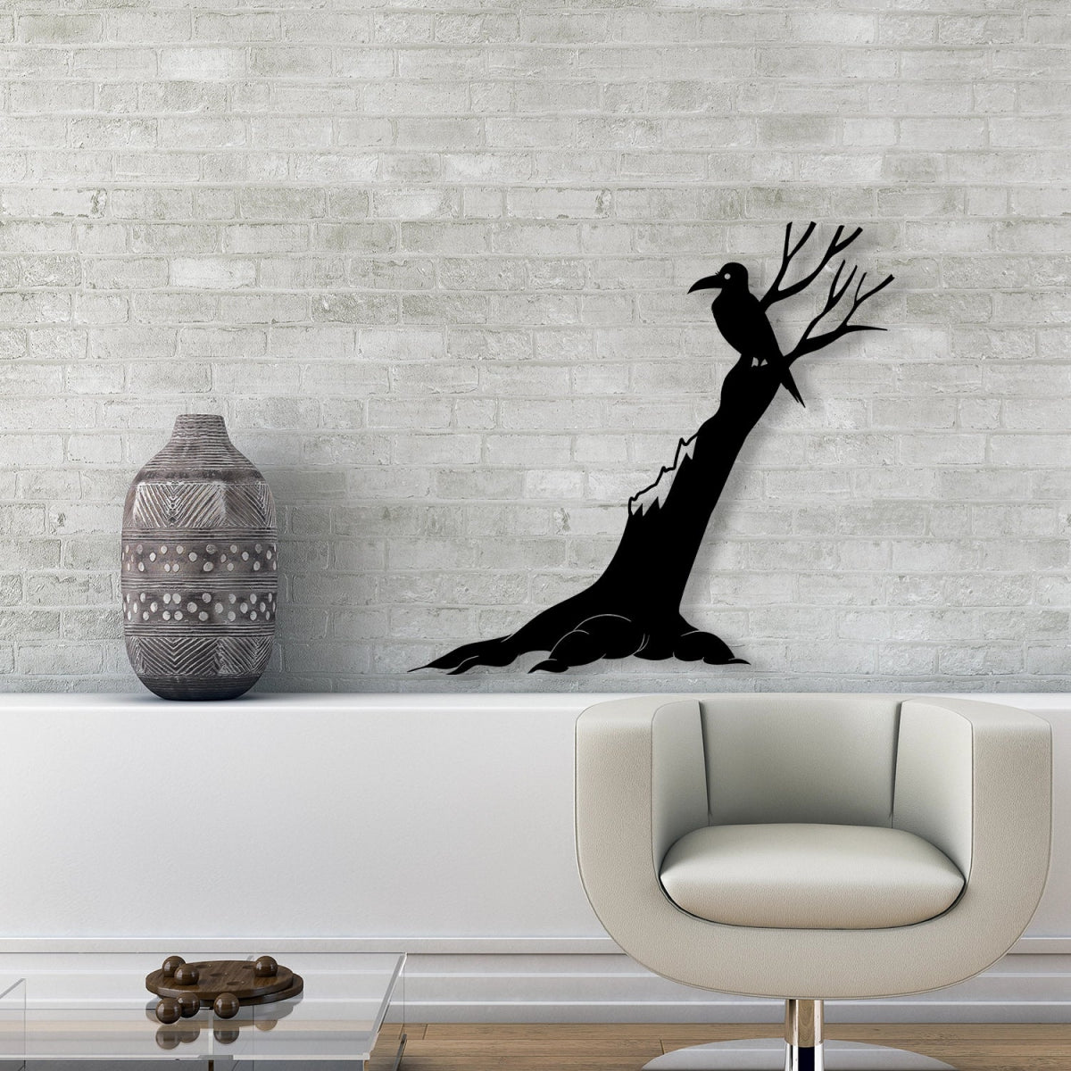 Crow with Tree Metal Garden Sign Decor - BrossHome Metal Wall Art