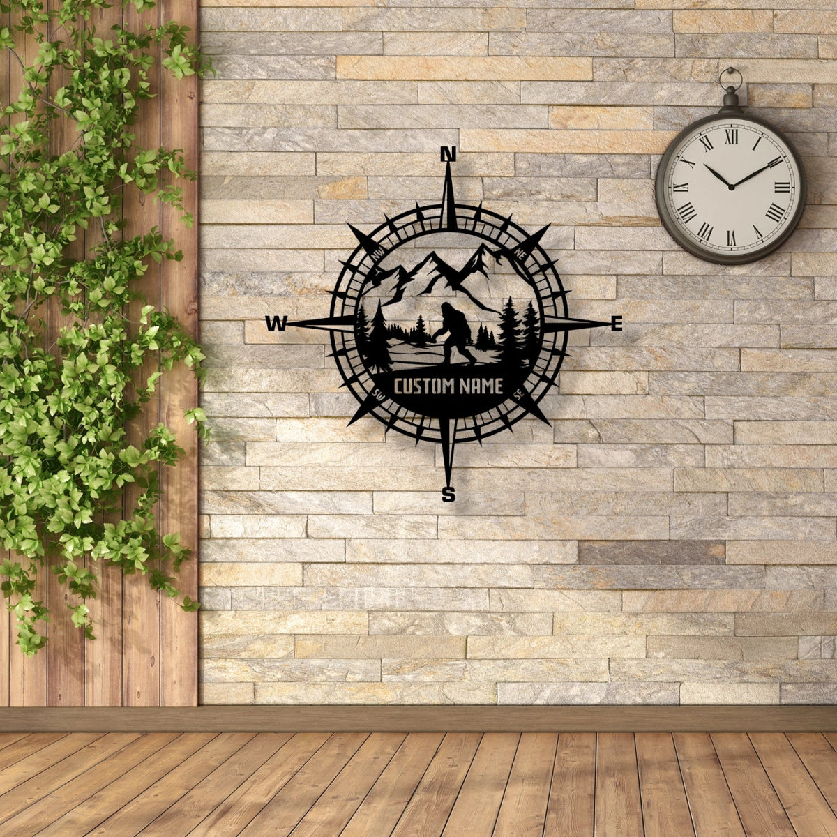 Custom Compass and Large Metal Mountain Wall Art Decor - BrossHome Metal Wall Art