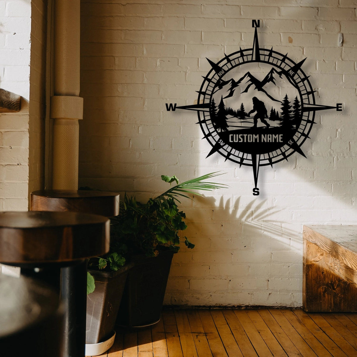 Custom Compass and Large Metal Mountain Wall Art Decor - BrossHome Metal Wall Art