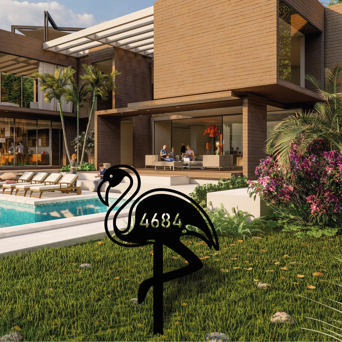 Custom Flamingo Address Garden Stake - BrossHome Metal Wall Art