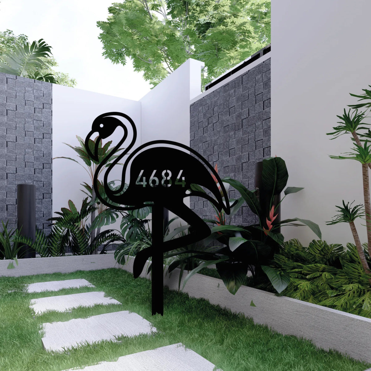 Custom Flamingo Address Garden Stake - BrossHome Metal Wall Art