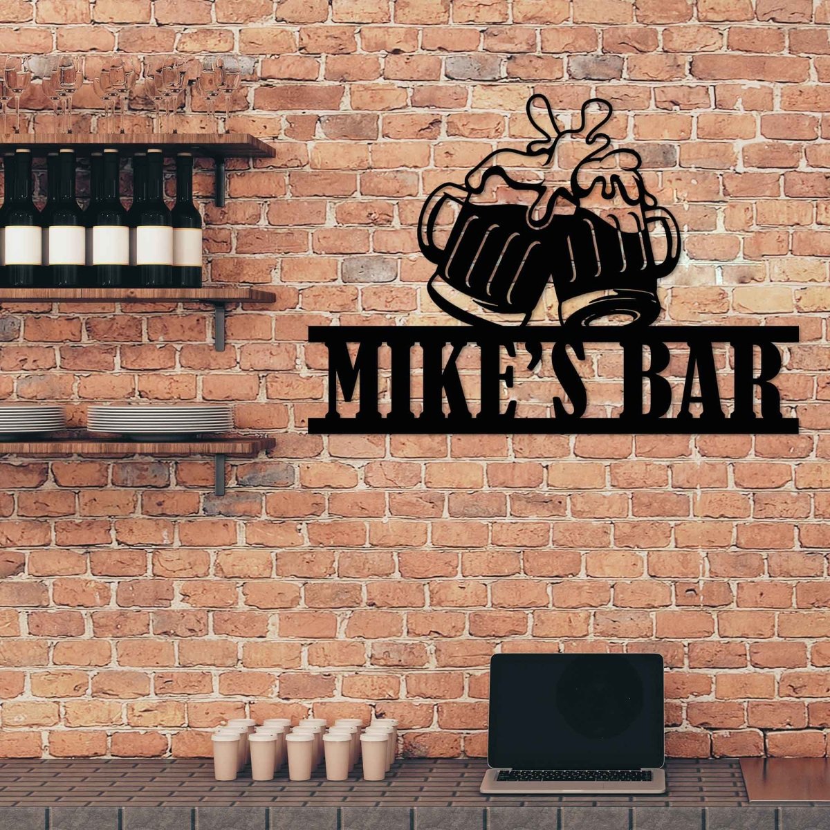 Custom Metal Bar Sign with Beer Mugs - BrossHome Metal Wall Art