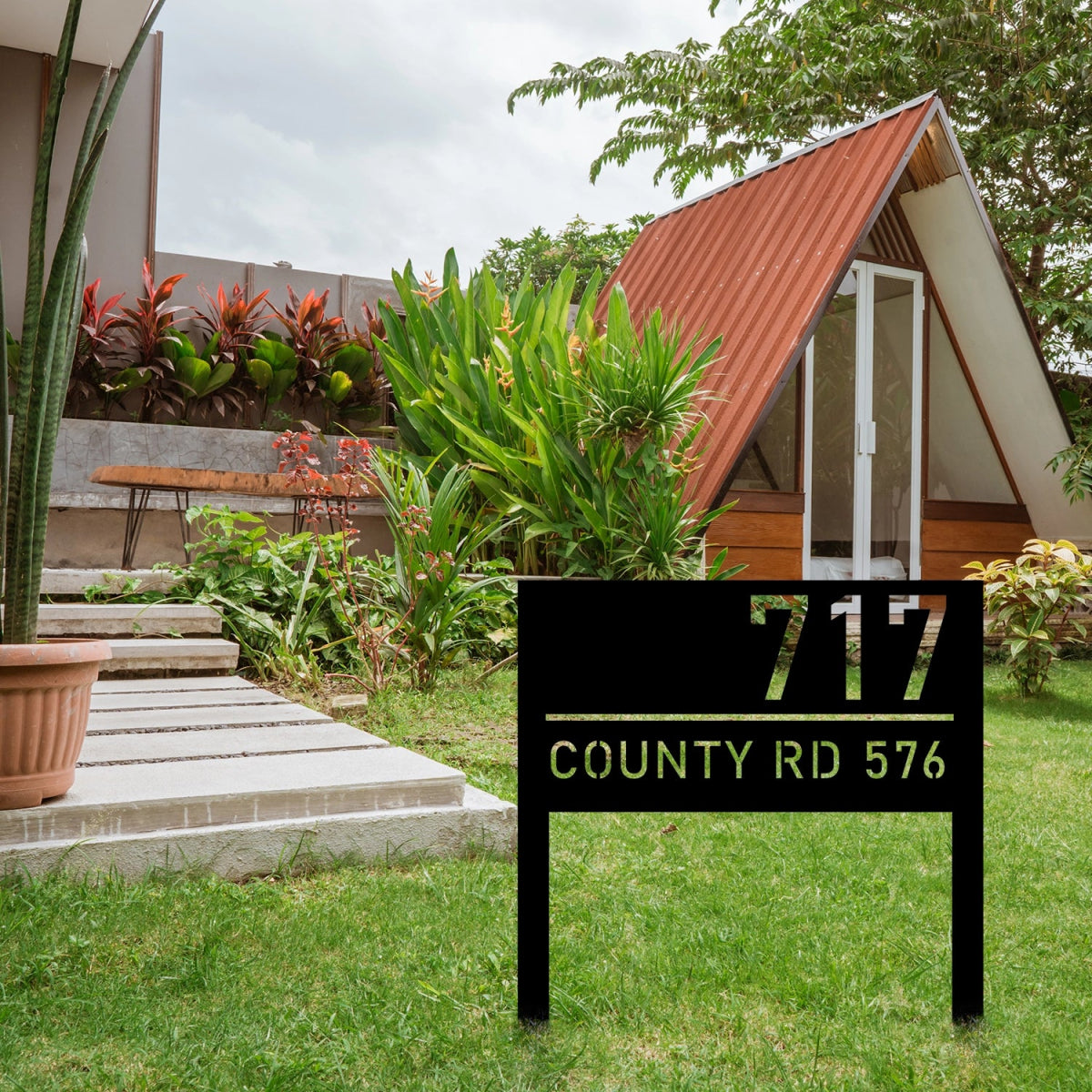 Custom Metal Garden Address Sign Stake - Durable Outdoor House Number Plate - BrossHome Metal Wall Art