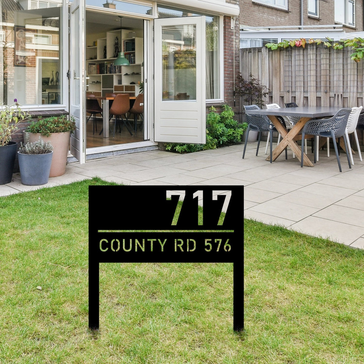 Custom Metal Garden Address Sign Stake - Durable Outdoor House Number Plate - BrossHome Metal Wall Art