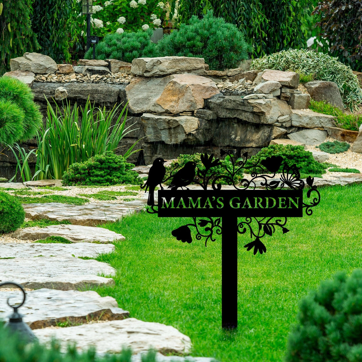 Custom Metal Garden Sign Stake - Ornamental Bird and Floral Design for Outdoor Decoration - BrossHome Metal Wall Art