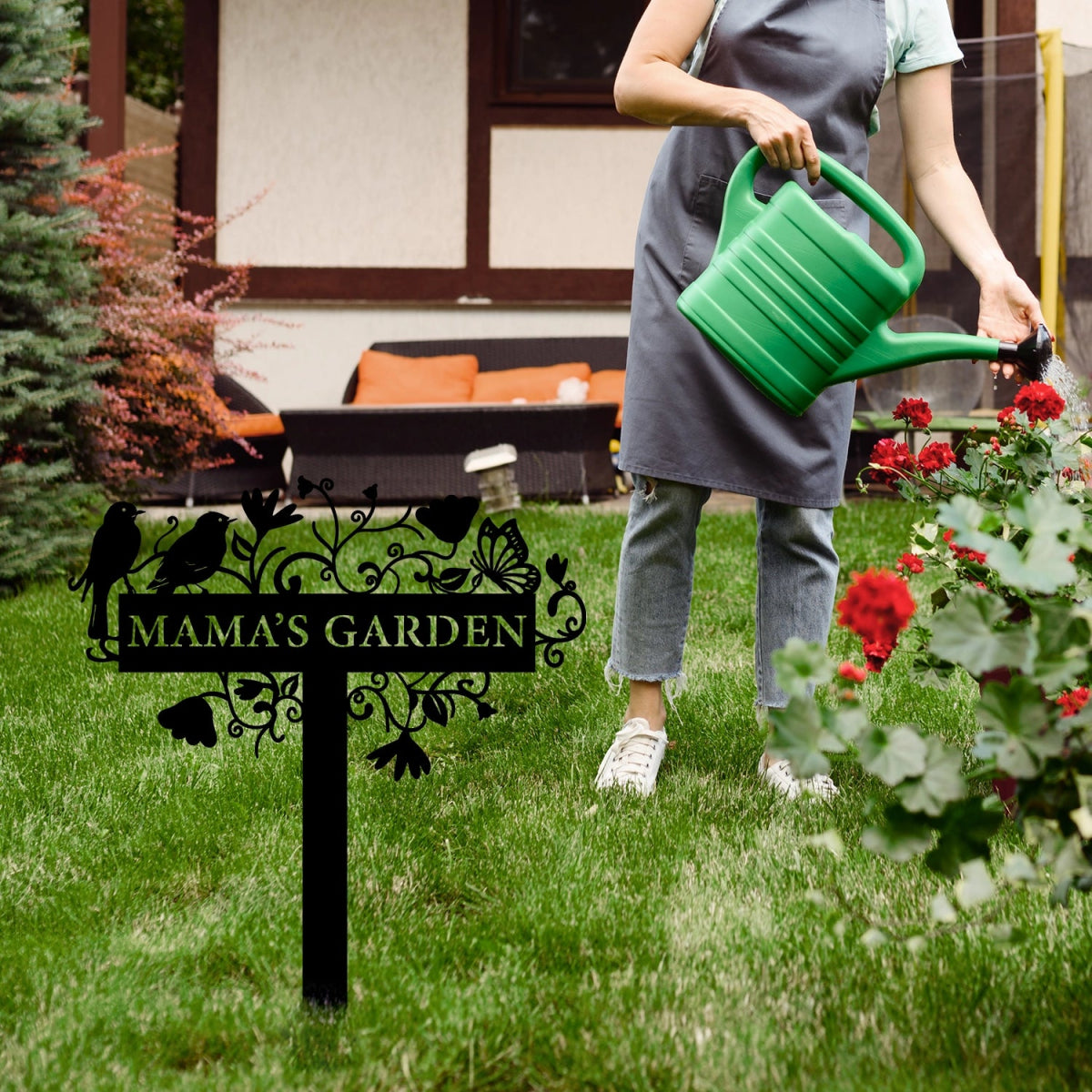 Custom Metal Garden Sign Stake - Ornamental Bird and Floral Design for Outdoor Decoration - BrossHome Metal Wall Art